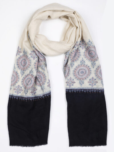 Pashmina Shawl- Cream & Blue Dual Tone - Image 4