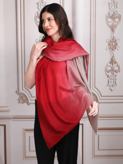 Pashmina Shawl- Red & Beige Dual Tone - Image 2