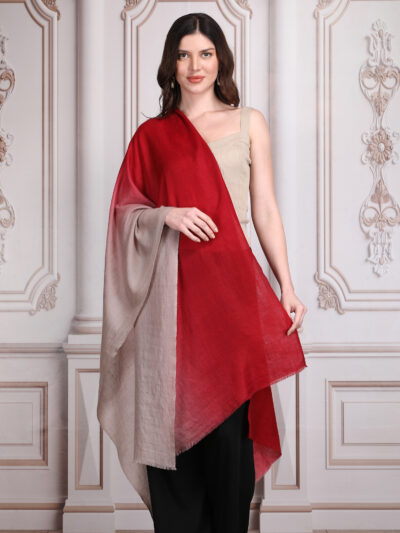 Pashmina Shawl- Red & Beige Dual Tone - Image 3