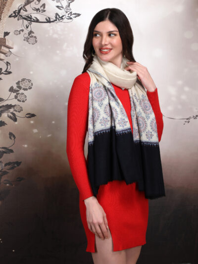 Pashmina Shawl- Cream & Blue Dual Tone - Image 3