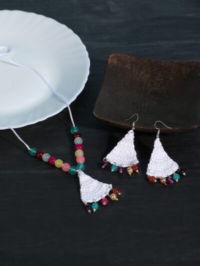 Pendant Set- White & Multicolor Beads - Image 2