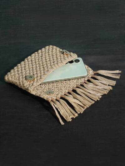 Clutch Bag- Beige Macrame - Image 2